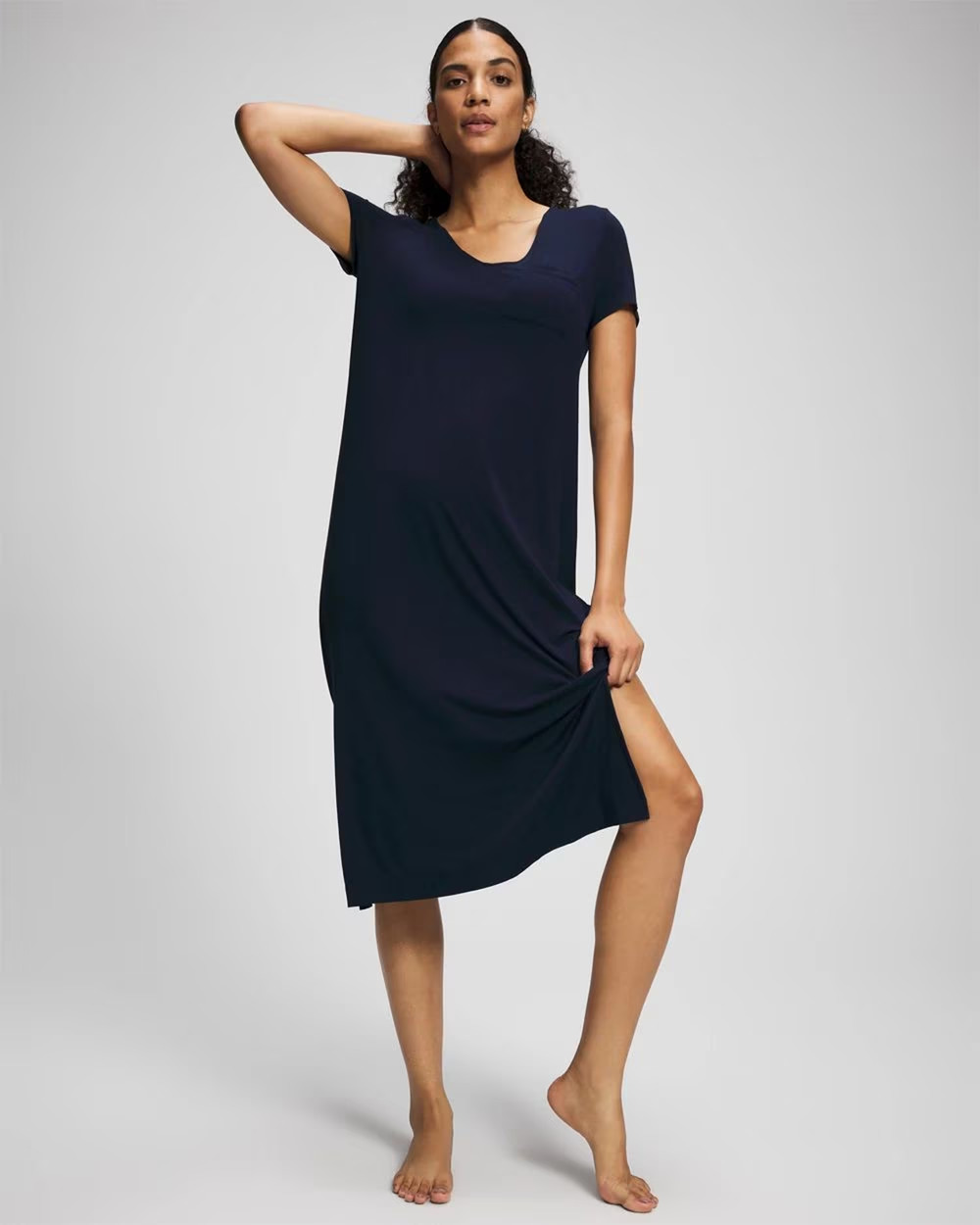 Soma Size Large COOL NIGHTS Short Sleeve Navy Blue Long Sleepshirt **READ**